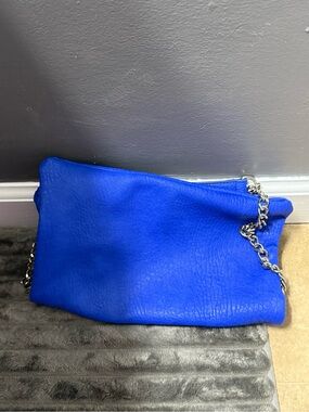 Blue Leather Chain Strap Crossbody Bag
